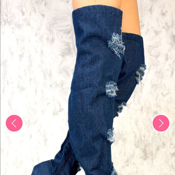 ๐Sale was $79 will go back ๐New Glam Blue Jean Thigh High Boots - Picture 4 of 9